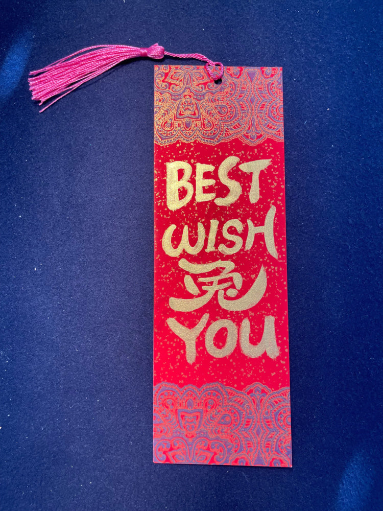 Hand-painted Calligraphy Bookmark with Tassel â âBest Wish ĺ
 Youâ